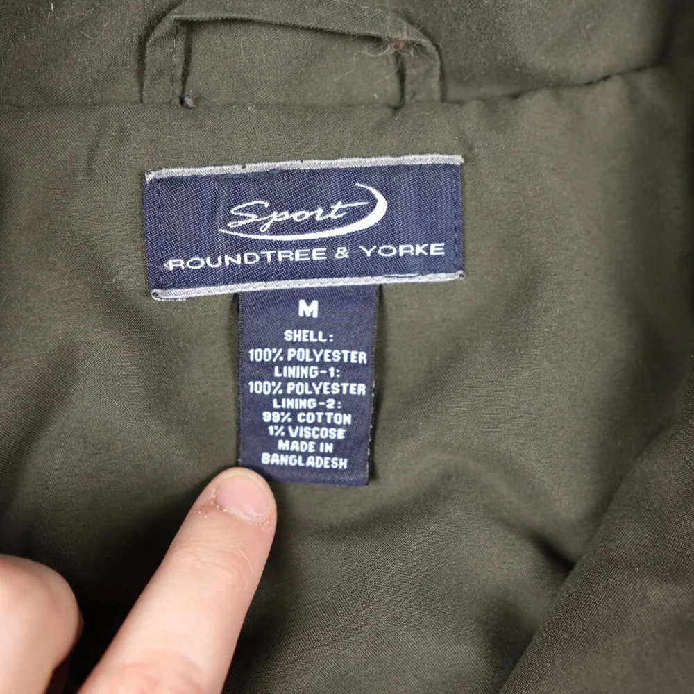 Roundtree & Yorke Sport Olive Green Full Zip Bomber Jacket‎ Men's Size M 90s Dad